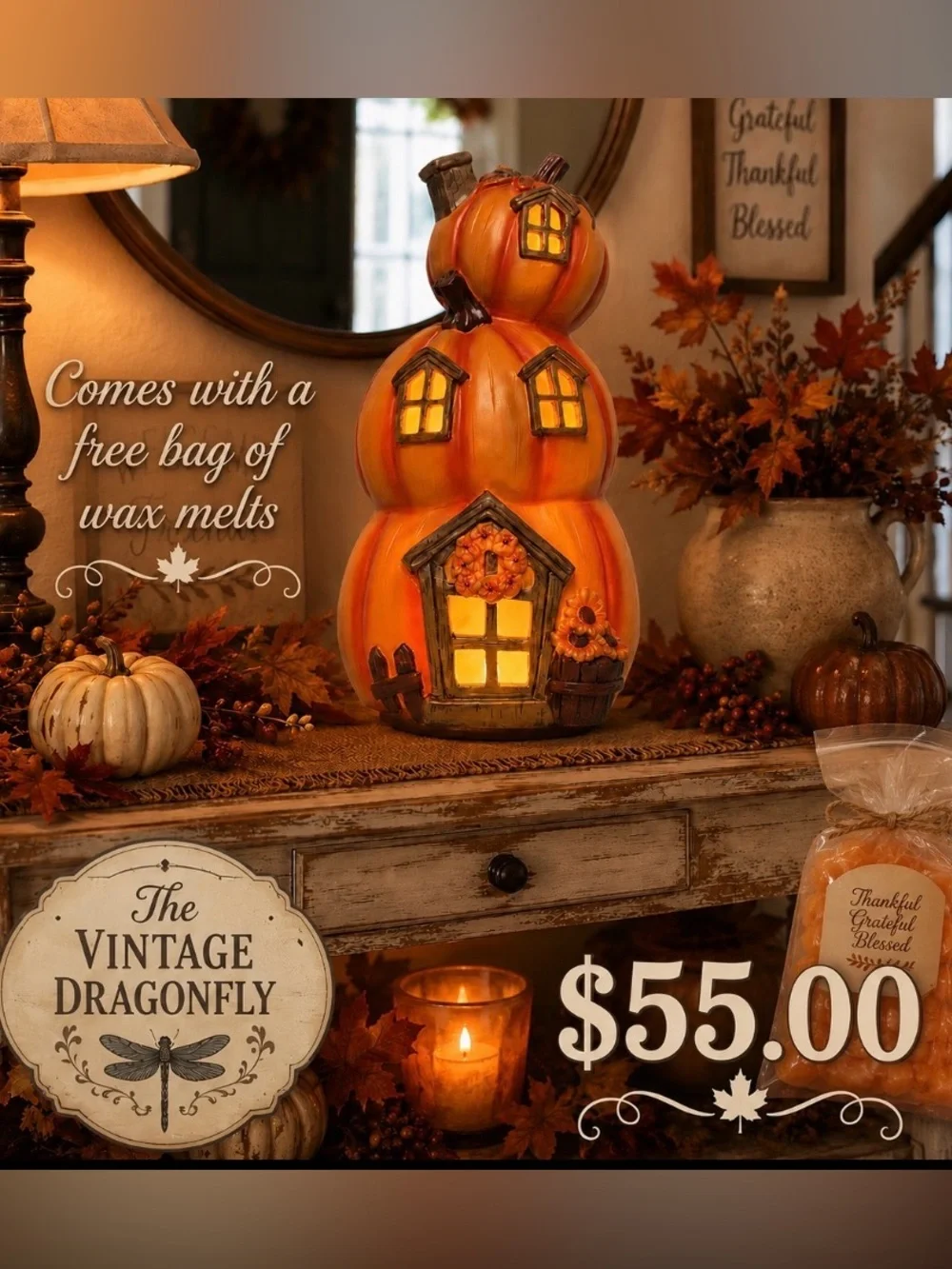 Stacked Pumpkin Cottage Pink Zebra Accent Shade Fall Decor